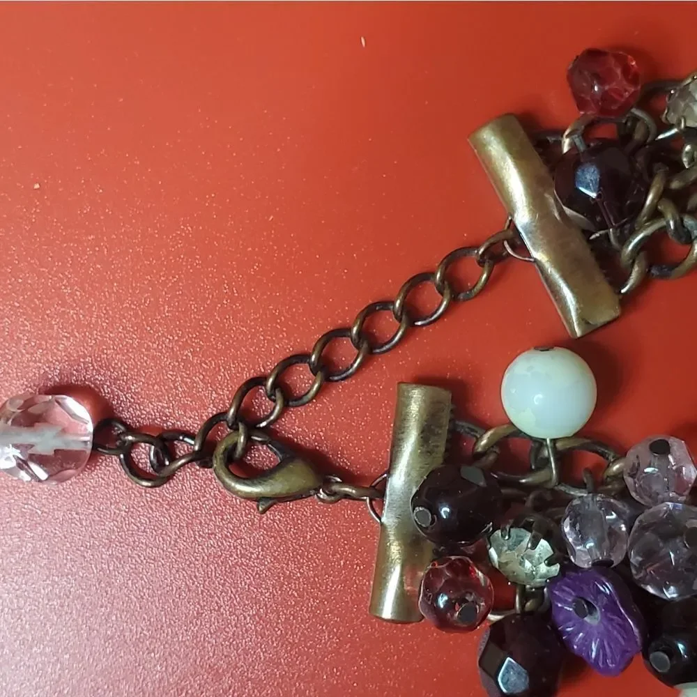Crystal beaded cluster mayhem cranberry bracelet‎ B1210